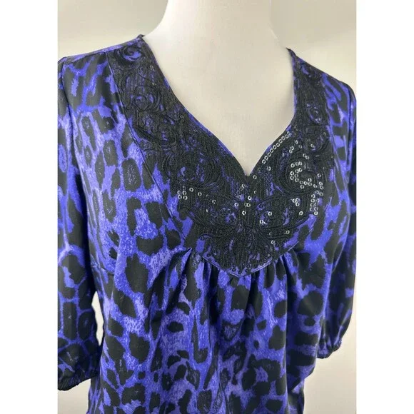 ✨2/$20 *Flawed Lane Bryant Sequin Leopard Print Cold Shoulder Plus Size 14/16 1X - Picture 3 of 16